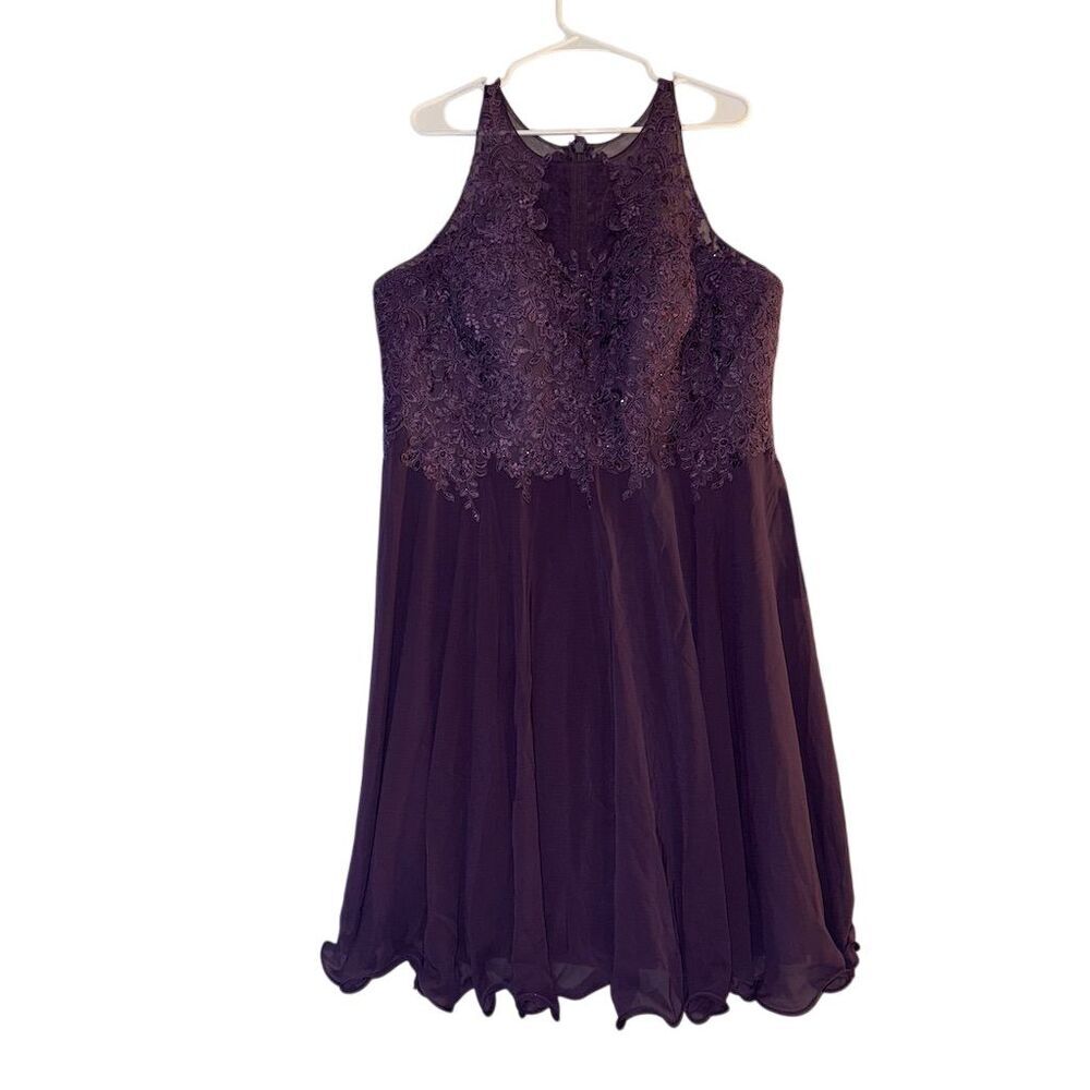 Women's Purple Halter Open Back Short Cocktail‎ Formal Dress L